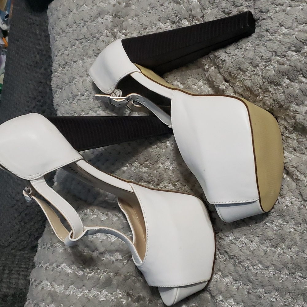 White platform heels